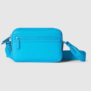 Gucci Men’s Gum Rubberized Leather Crossbody Bag Blue 771293